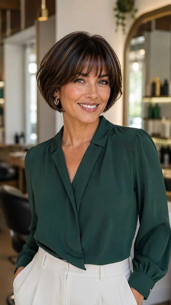 Rounded Brunette Bob with Textured Fringe