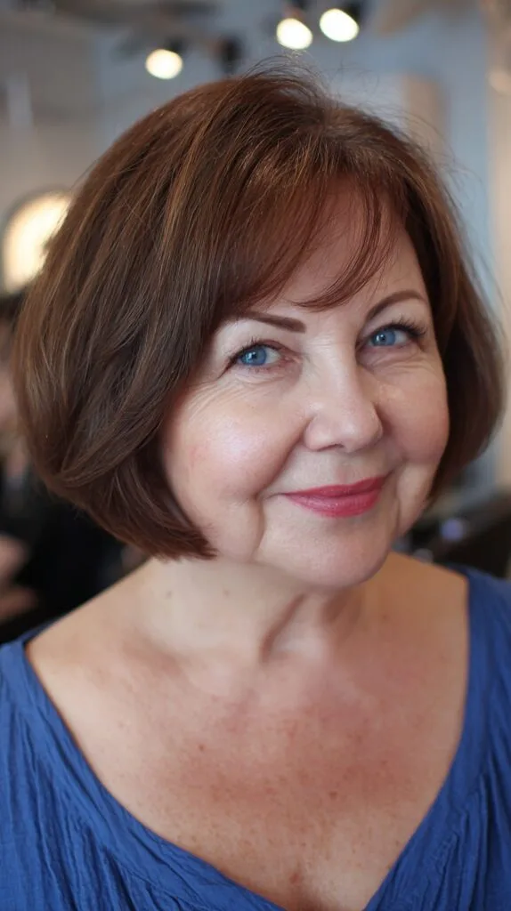 Rounded Cocoa Chin-Length Bob with Soft Micro-Layers