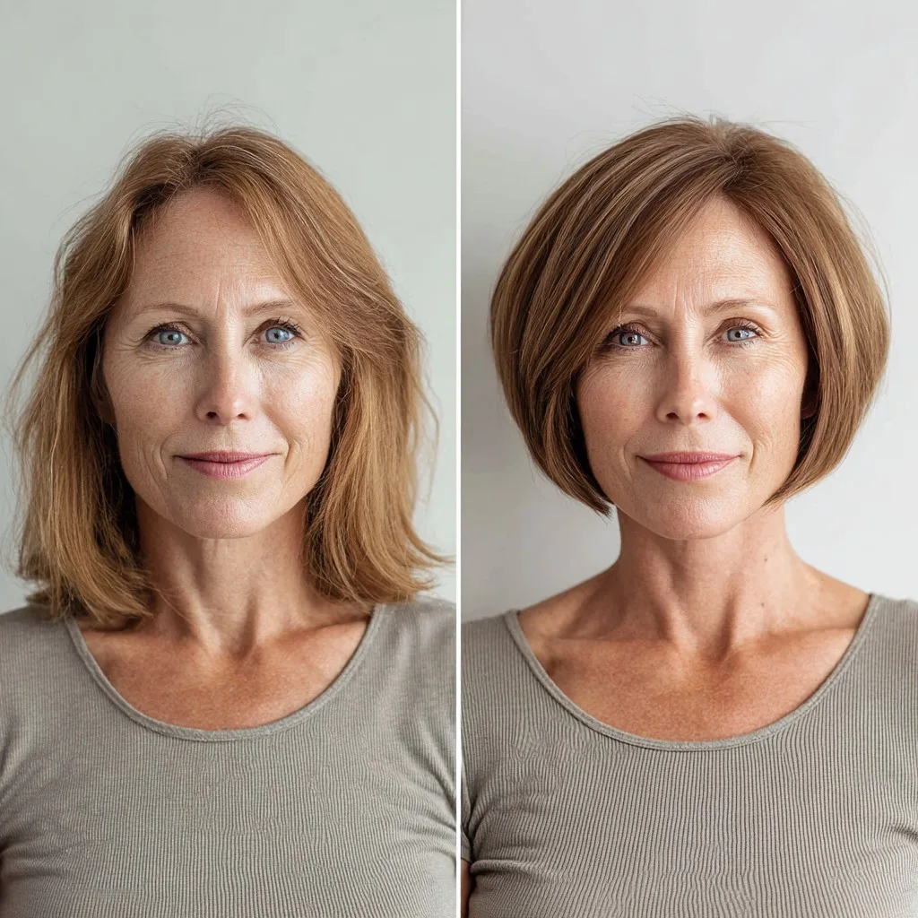 Rounded Stacked Chin-Length Bob with Soft Root Shadow