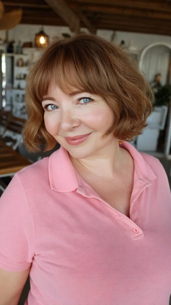 Rounded Textured French Bob with Soft Mini Bangs