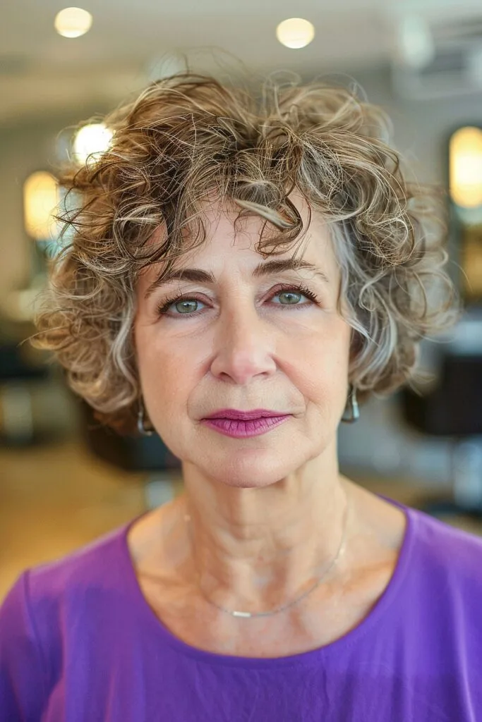 Salt-and-Pepper Bob Hairstyle for Coarse Hair for a Woman in her 60s