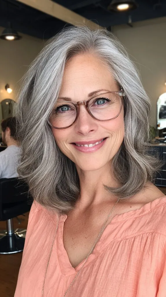 Salt-and-Pepper Shoulder-Skimming Lob with Soft Face-Framing Layers