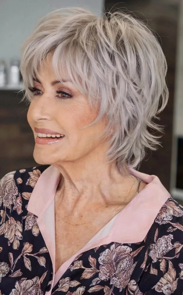 Shaggy Grey Pixie Hair with Feathery Layers for Ladies Over Seventy