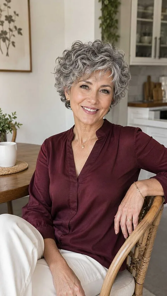 Short Curly Gray Crop with Natural Volume