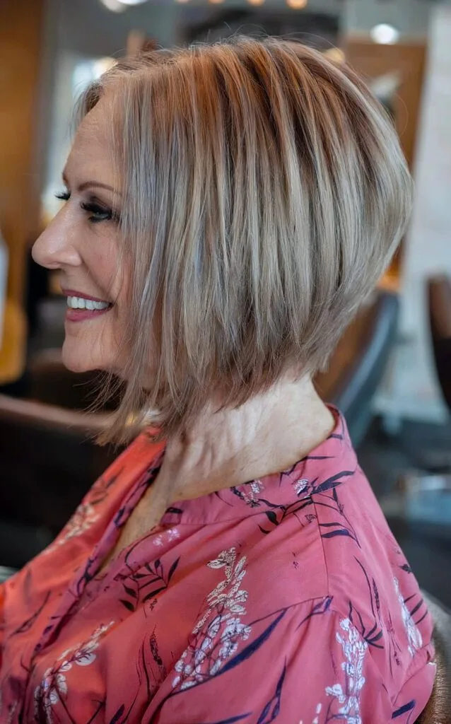 Short High-Stacked Bob Haircut for Mature Ladies Over 50