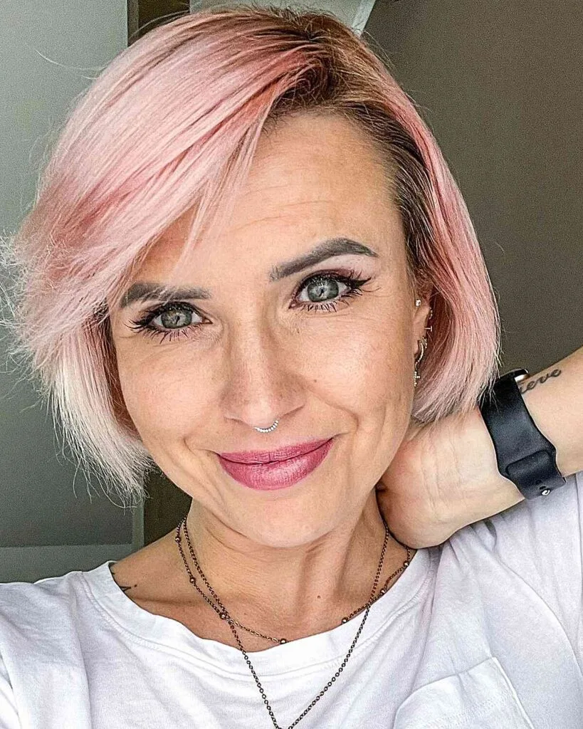 Short Pastel Pink Bob Cut for Women Over 50 with Fine Hair