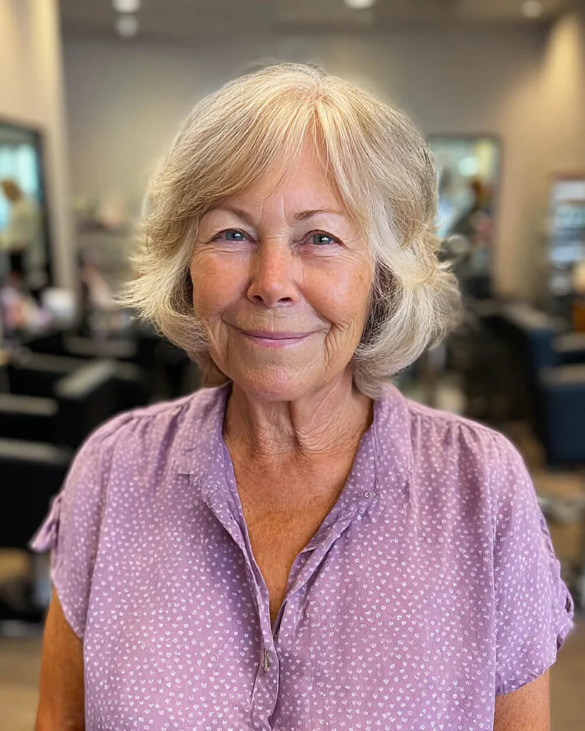 Short shaggy blonde bob haircut for women over 70