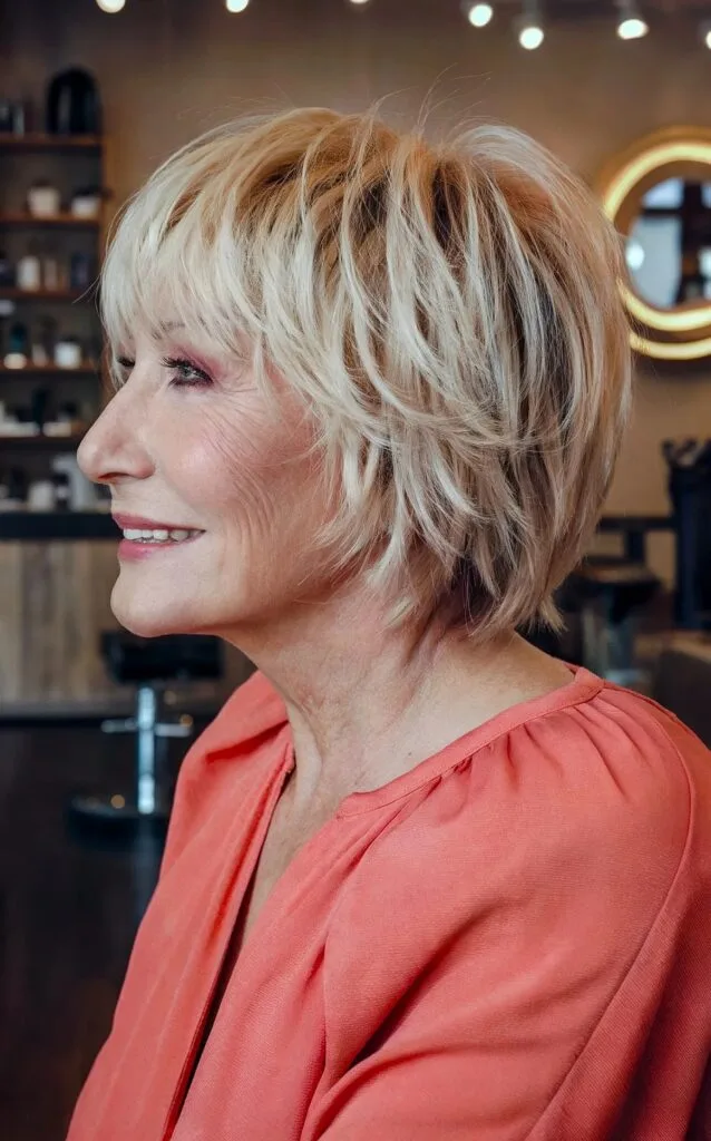 Short Stacked Bob with Shaggy Layers for 70-Year-Old Women
