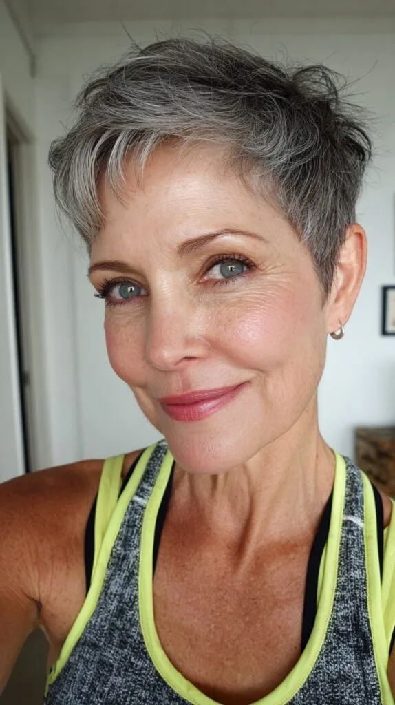 Short Textured Silver Pixie with Tapered Nape