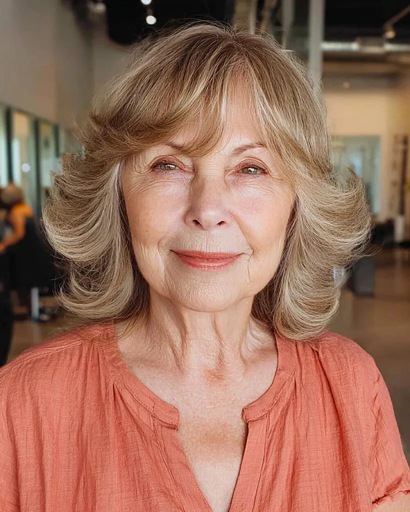 Shoulder-length shag with full layers for women over 70