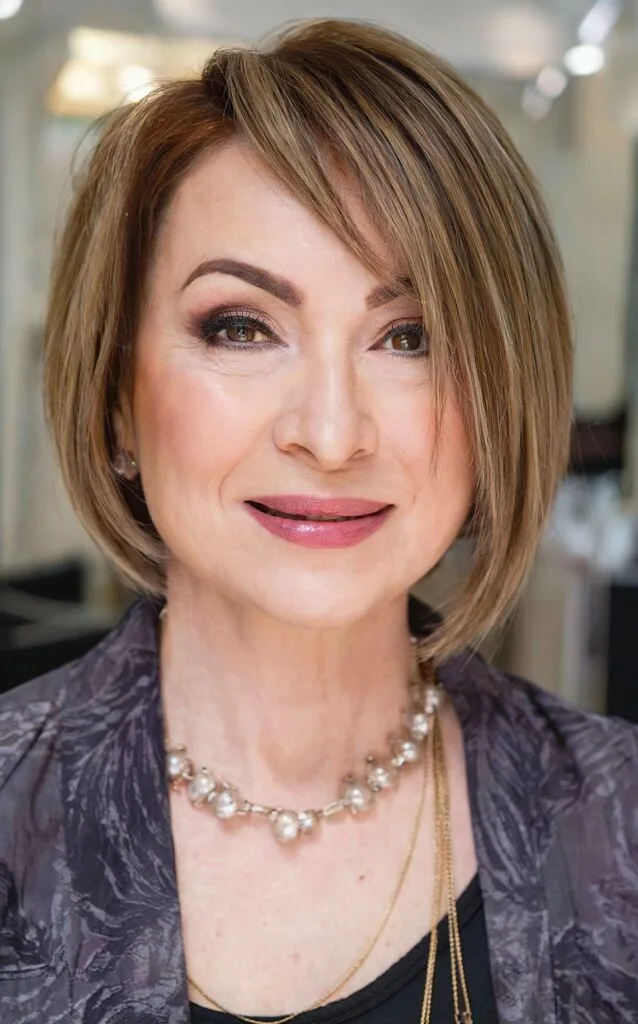Side Parted Straight Bob for Fine Hair and Ladies Aged 50