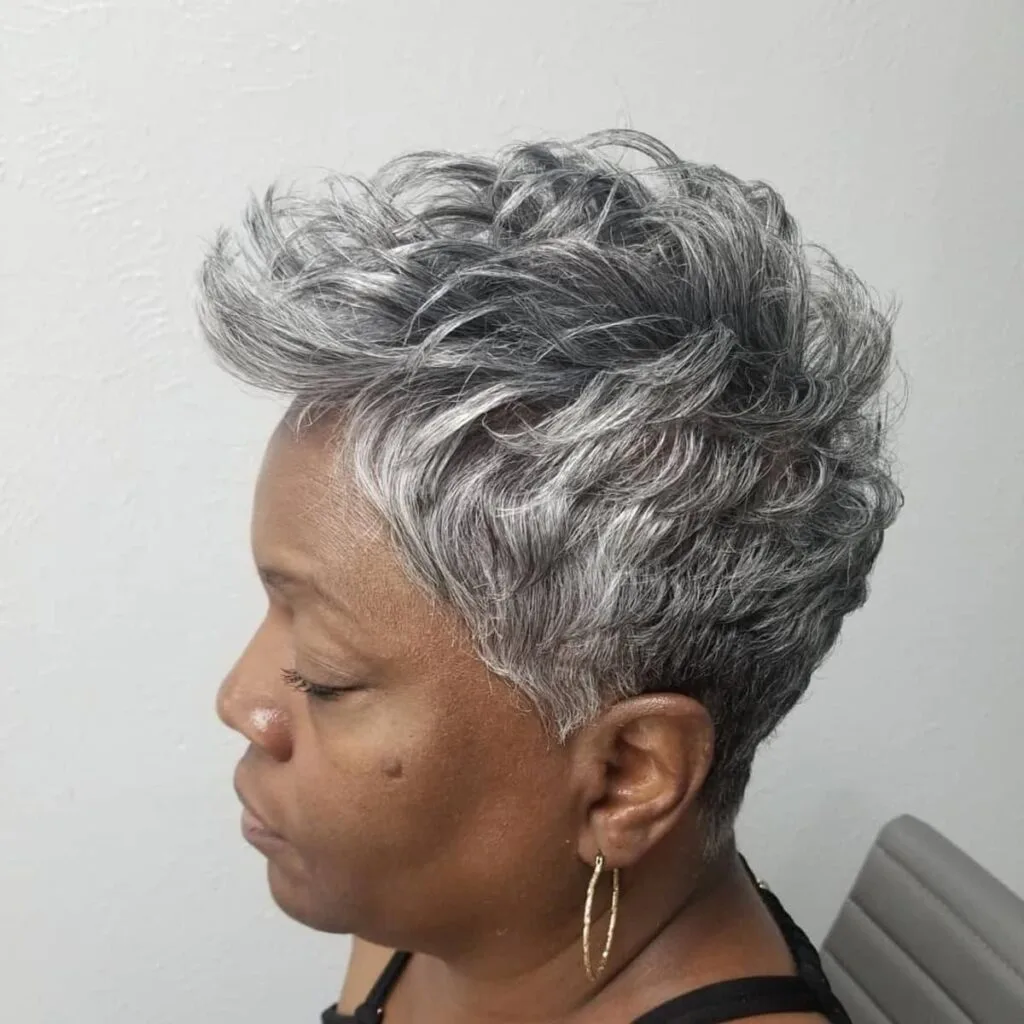 Silver pixie cut for 50+ black women