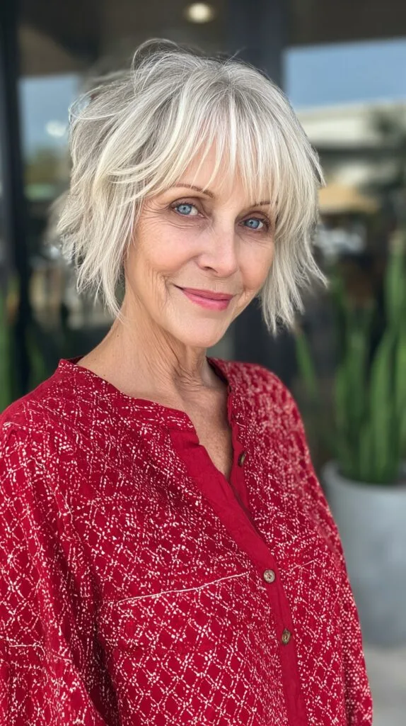 Silver Shaggy Chin-Length Bob with Micro Fringe