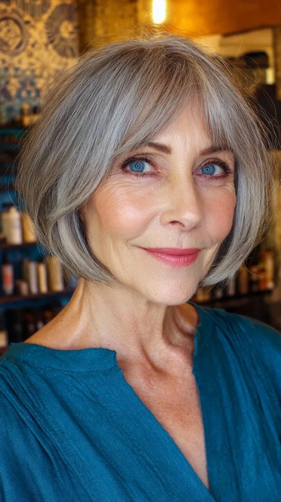 Silver Sleek Contoured Bob with Soft Bangs