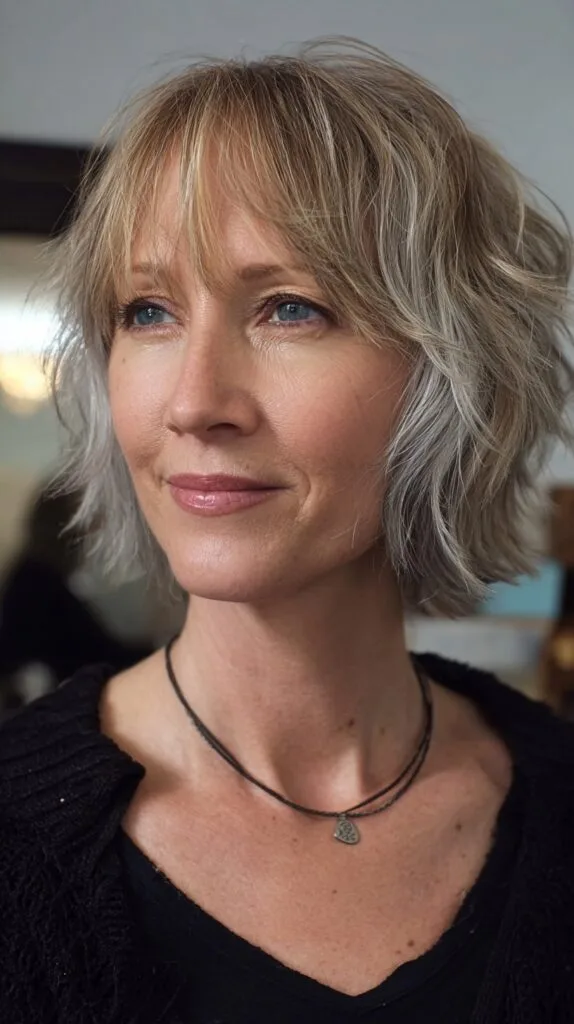 Silver Sunlit Wavy Bob with Natural Roots