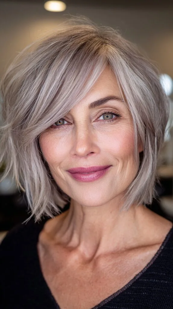 Silvery Sleek Feathered Bob