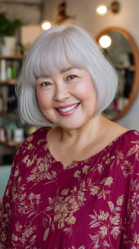 Silvery Sleek Rounded Bob for Mature Faces