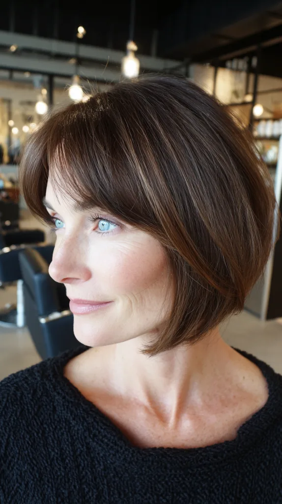 Sleek A-Line Bob with Soft Curtain Bangs