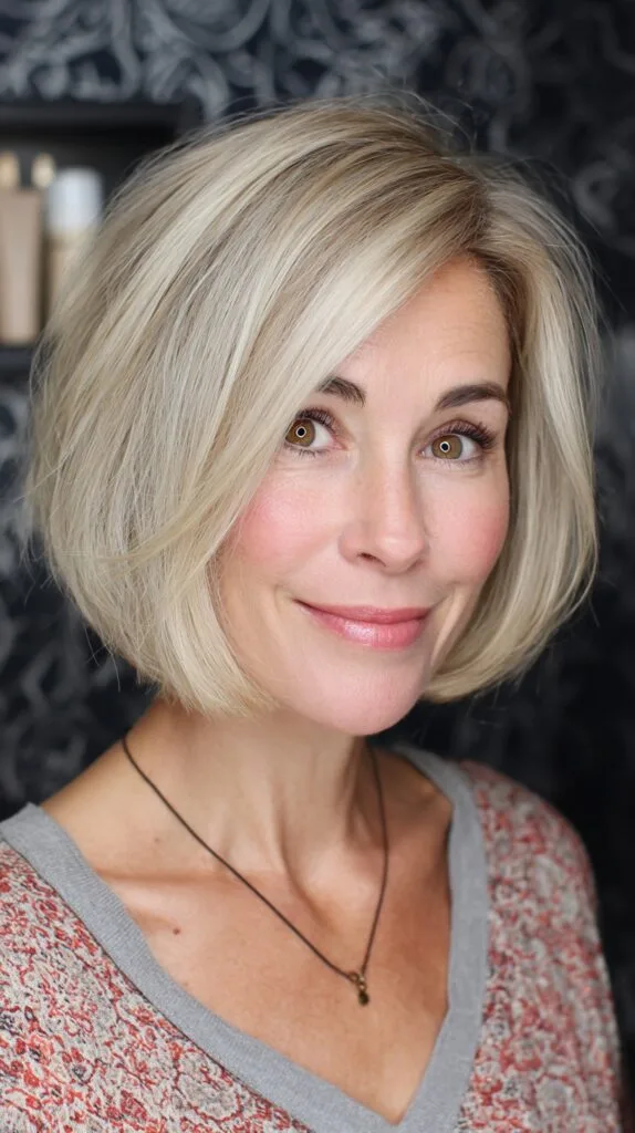 Sleek Ash Blonde Bob with Natural Gray Blending