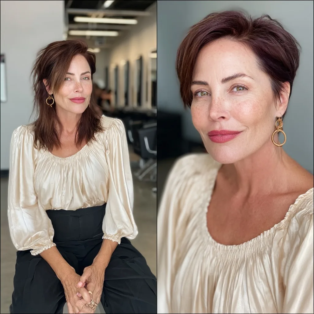 Sleek Asymmetrical Pixie with Rich Burgundy Undertones