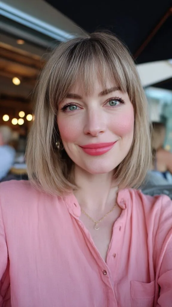 Sleek Blunt Bob with Soft Face-Framing Bangs