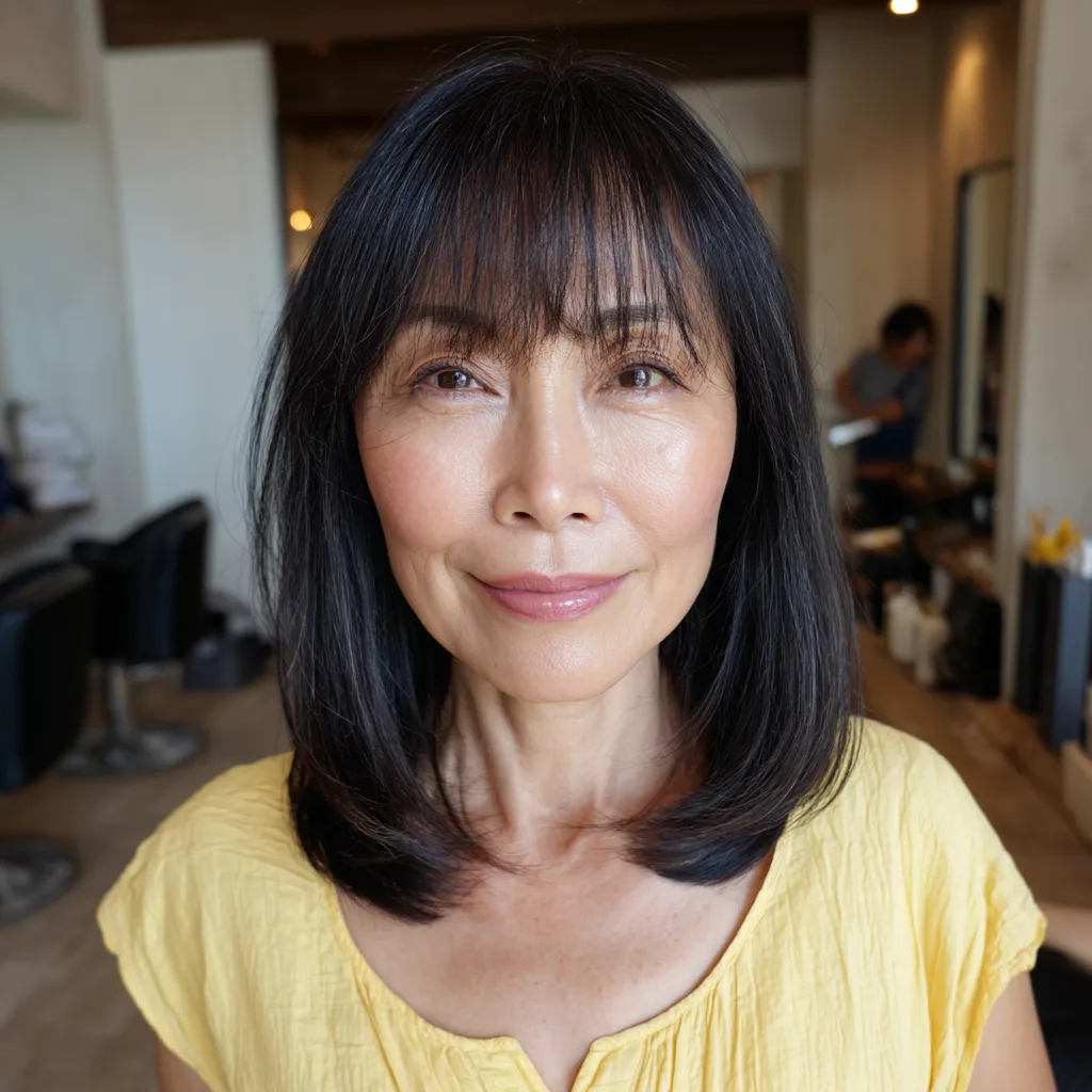 Sleek Blunt Lob with Wispy Bangs