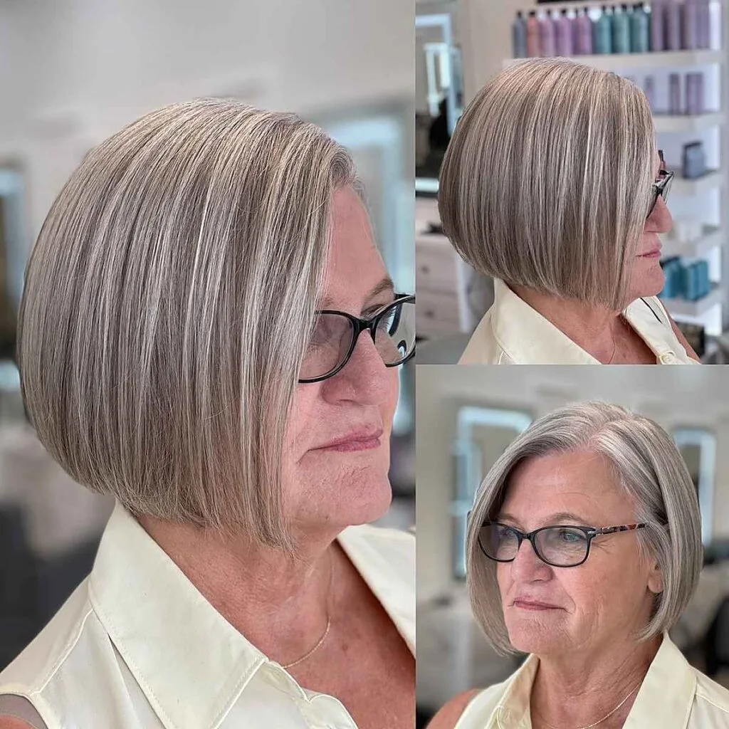Sleek Chin-Length Blunt Bob for Women over 60 Who Wear Glasses