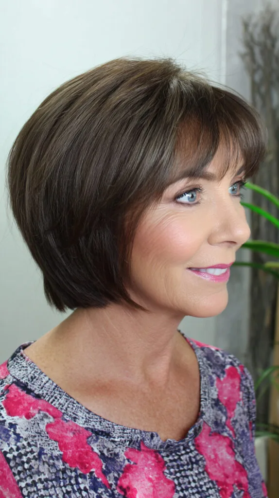 Sleek Chocolate Brown Bob with Soft Bangs