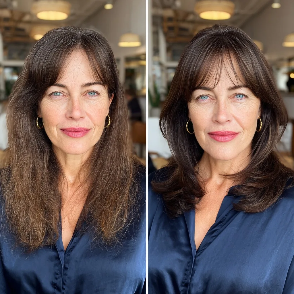Sleek Feathered Bangs with Subtle Layered Finish