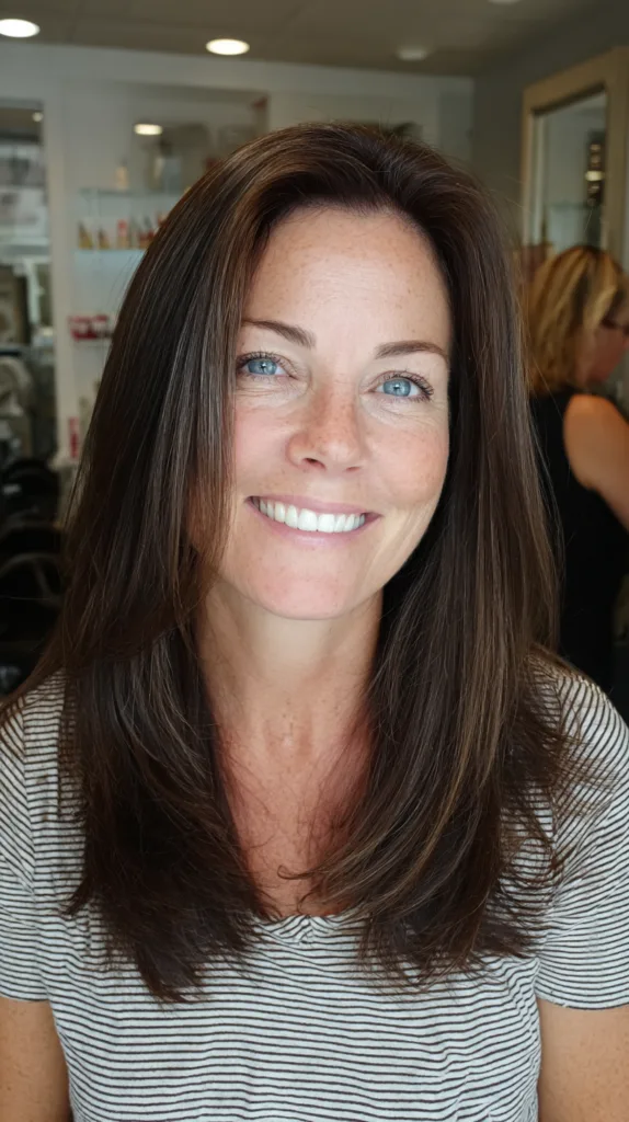 Sleek Long Layered Cut with Subtle Highlights