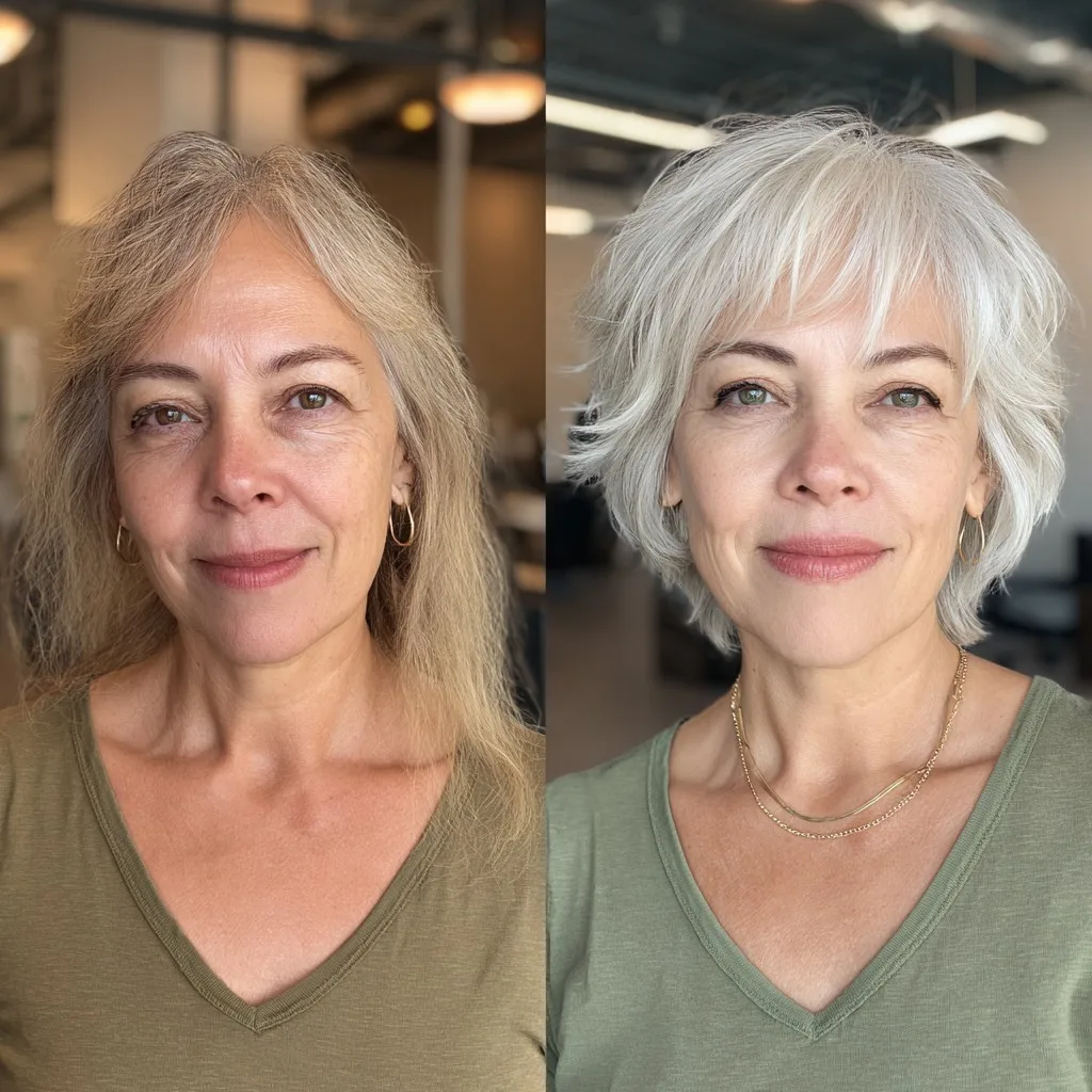 Sleek Silver Bob Transformation for a Vibrant Look