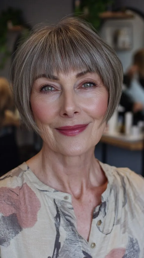 Sleek Silver Bob with Full Fringe