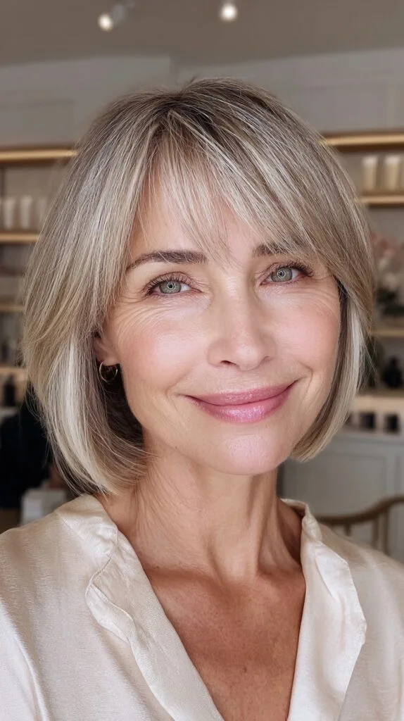 Sleek Silver Layered Bob with Soft Texturing