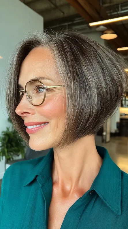 Sleek Textured Wedge Bob with Subtle Silver Highlights