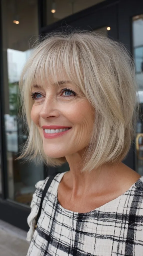 Soft Ash Blonde Chin-Length Bob with Feathered Micro Fringe