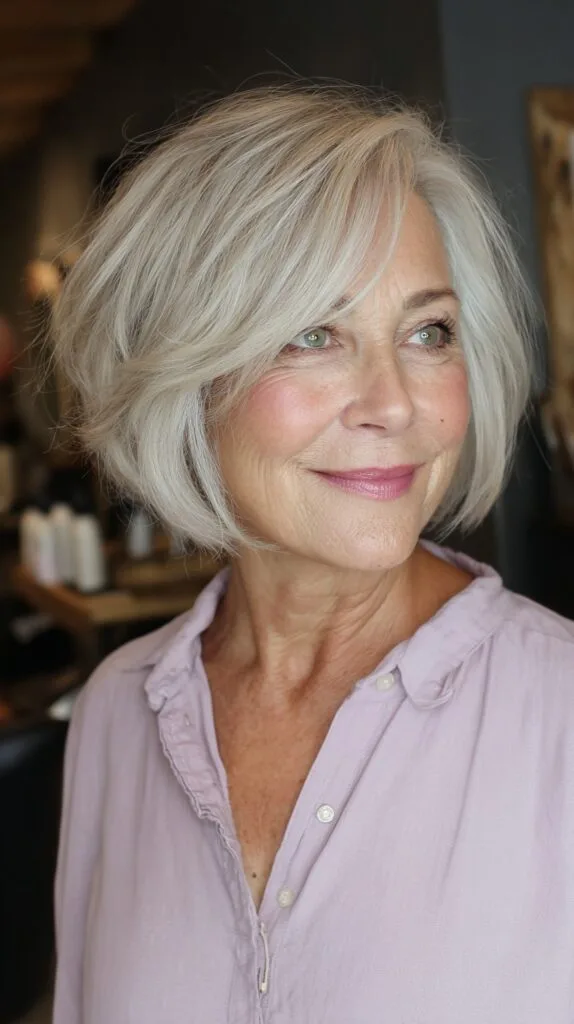 Soft Ash Blonde Textured Bob for Graceful Aging
