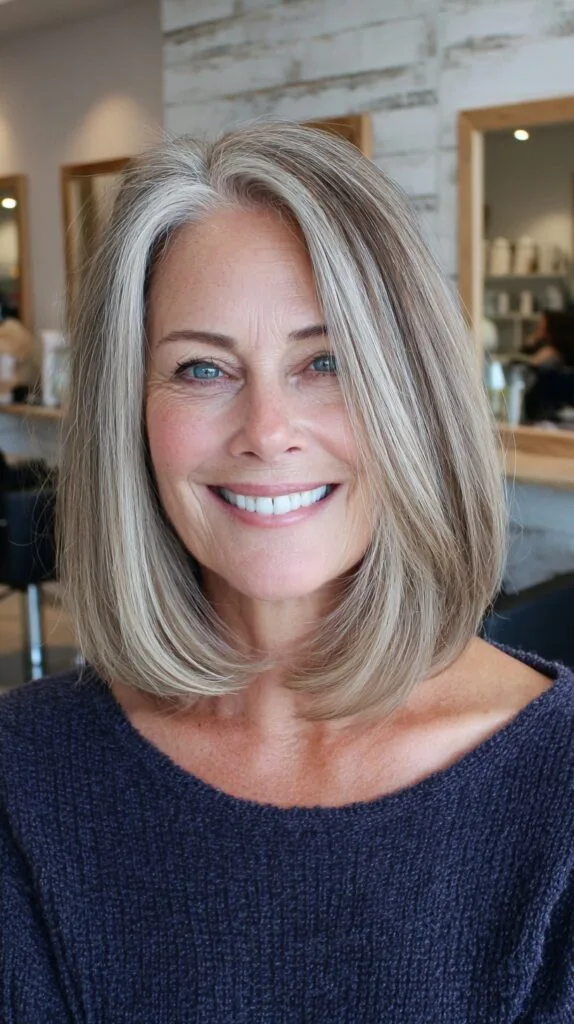 Soft Blunt Bob with Face-Framing Silver Babylights