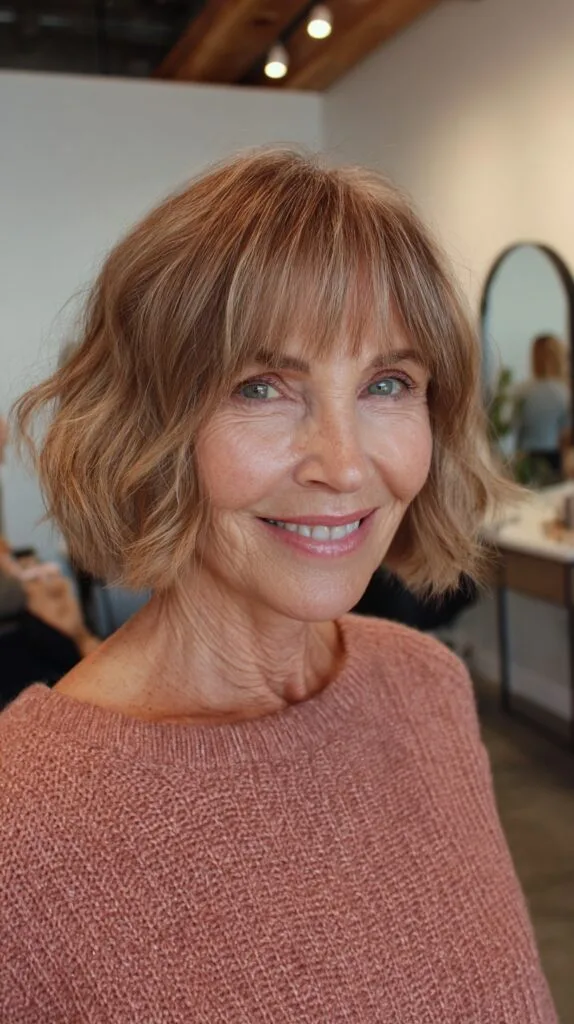 Soft Bronde Chin-Length Bob with Micro Fringe