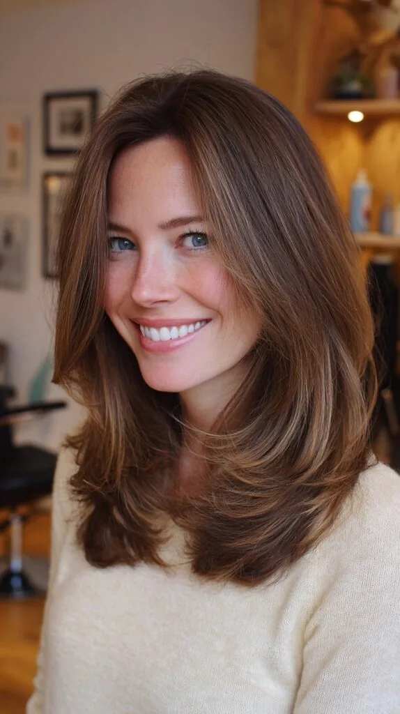 Soft Brunette Butterfly Layers with Face-Framing Curtain