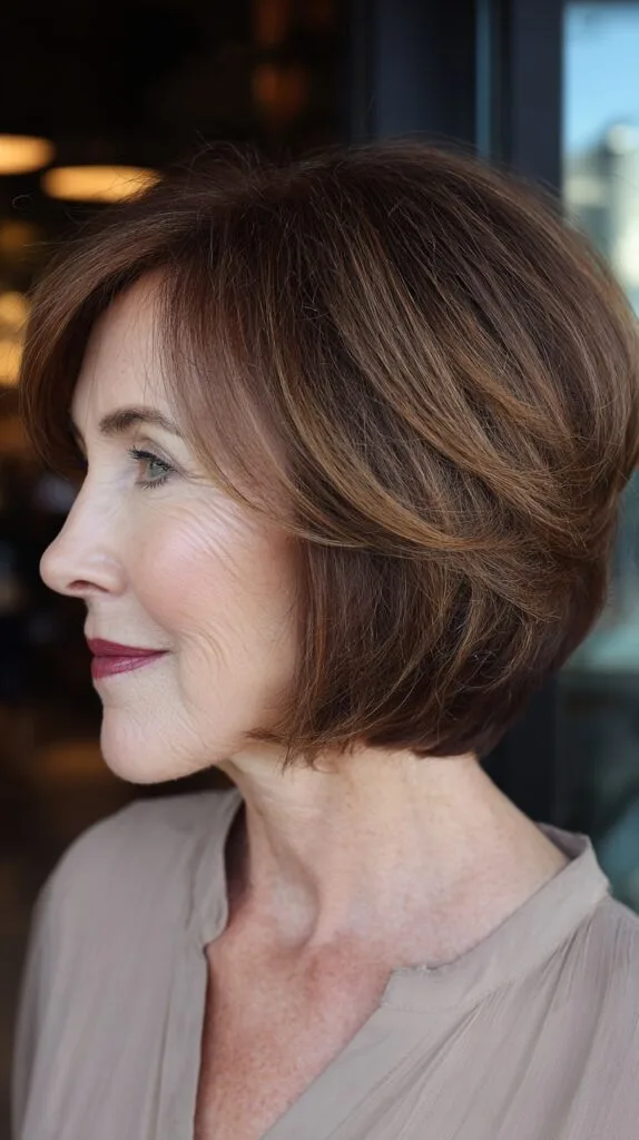 Soft Cinnamon Stacked Bob with Natural Highlights