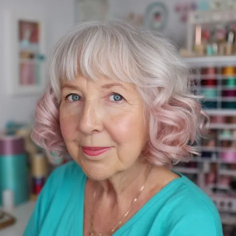 Soft Curly Lob with Pastel Pink Tones
