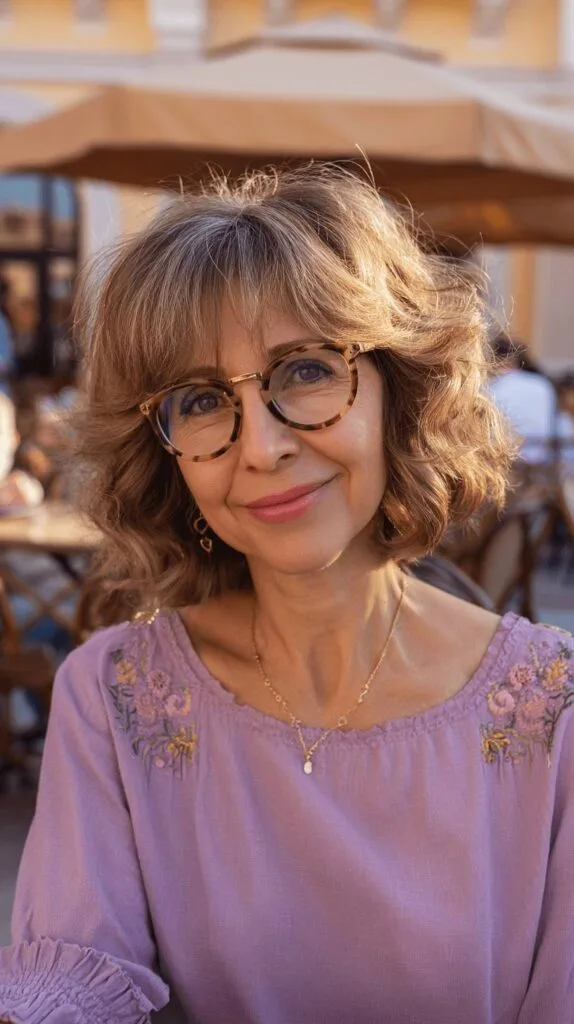 Soft Curly Shoulder-Length Cut with Wispy Bangs