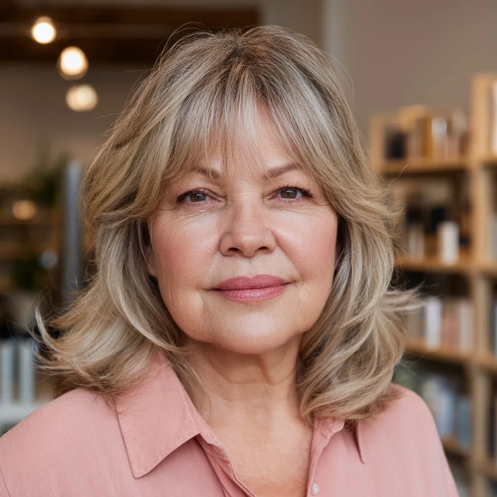 Soft Feathered Bangs with Fluffy Layered Shoulder-Length Cut