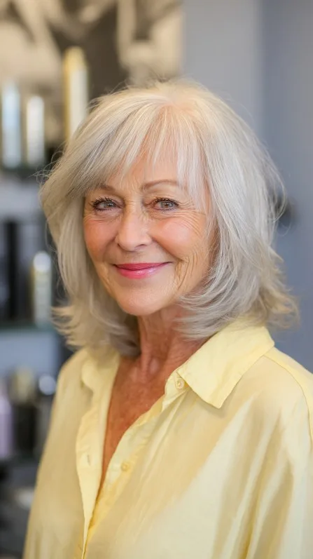 Soft Feathered Shoulder-Length Cut with Subtle Highlights