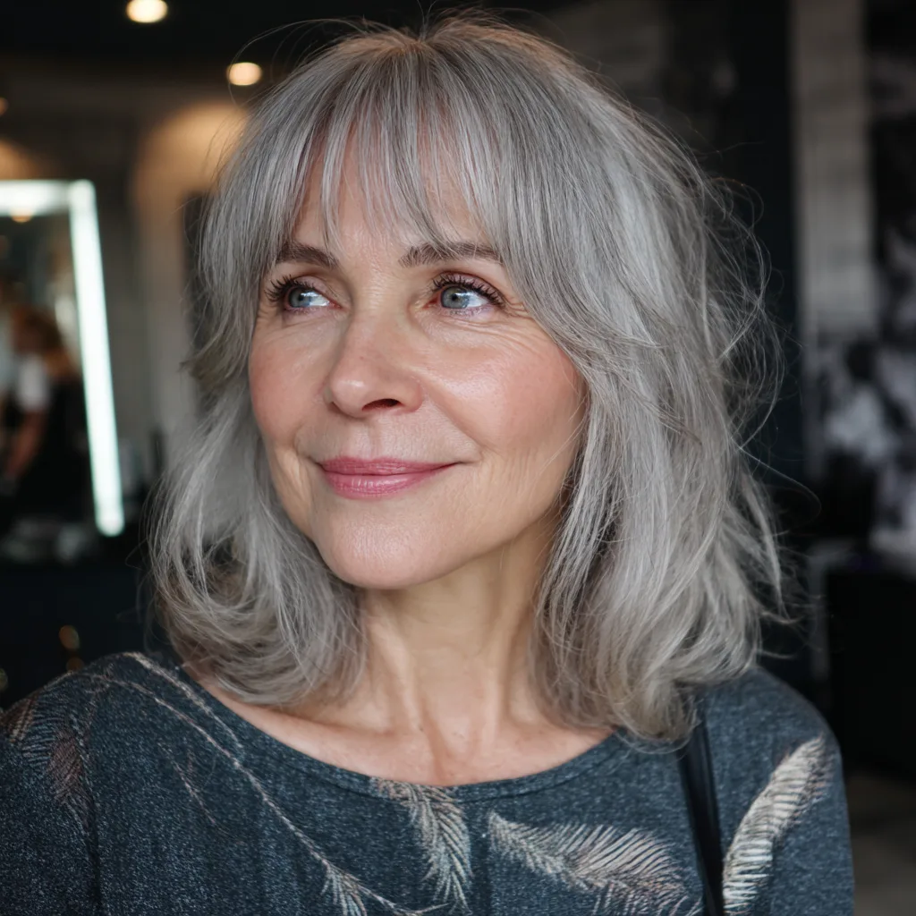 Soft Grey Lob with Wispy Bangs