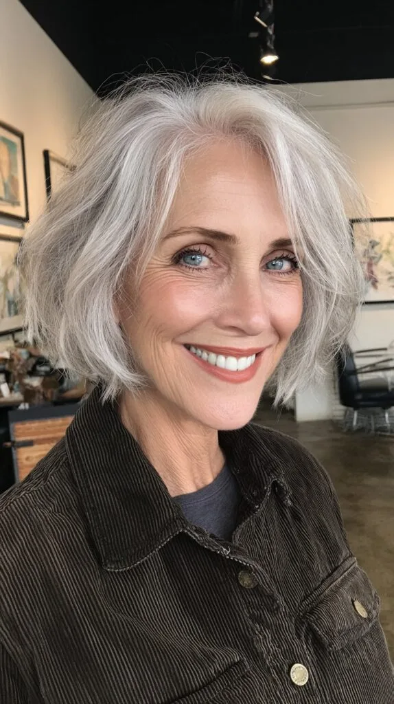 Soft-Layered Silver Bob with Feathered Ends