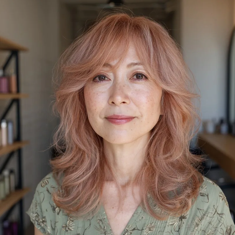 Soft Layered Waves with Blush Pink Tones