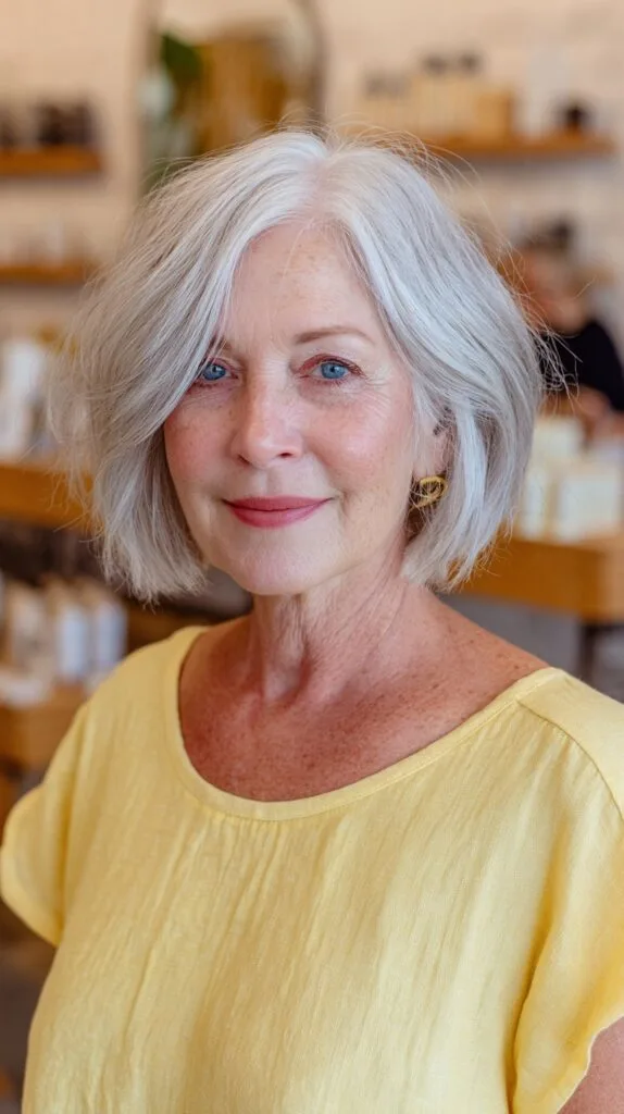 Soft Luminous Silver Bob with Gentle Waves