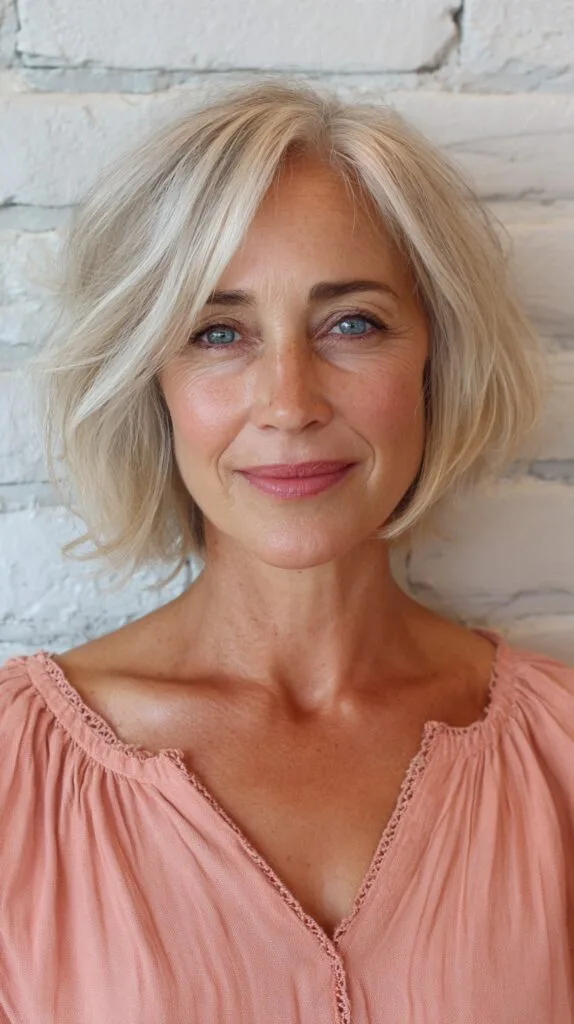 Soft Platinum Textured Bob for Fine Hair