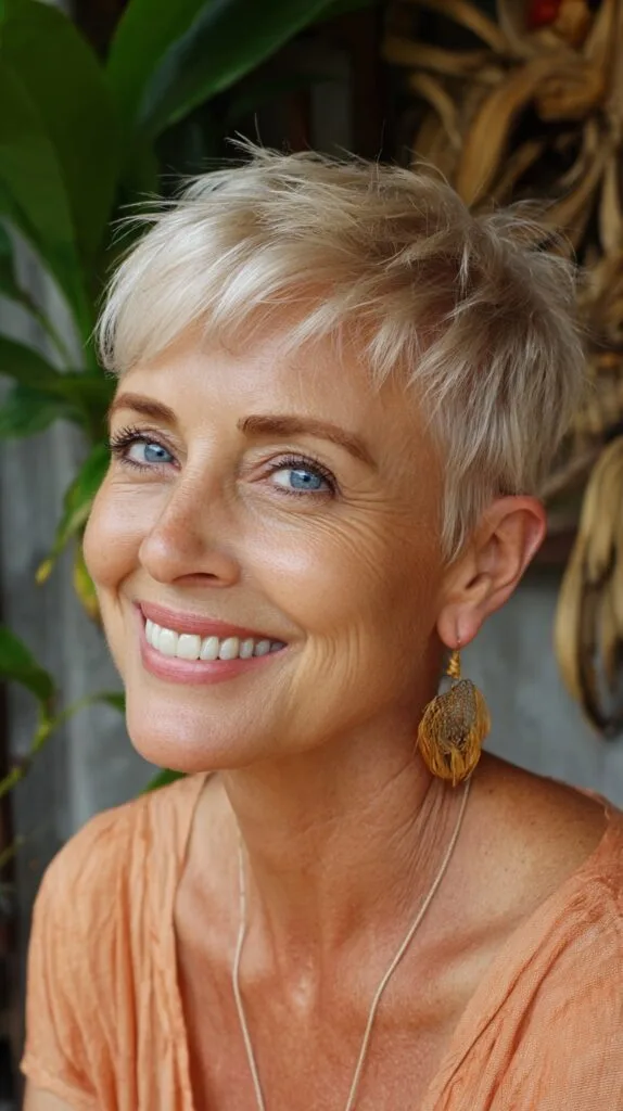 Soft Platinum Textured Pixie with Airy Crown and Micro Fringe